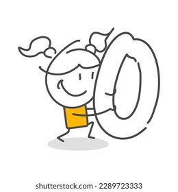 Stick figures. Numbers. Isolated on white background. Hand drawn Doodle Line Art Cartoon Design character.