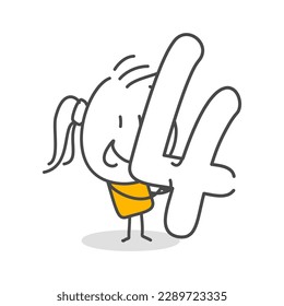 Stick figures. Numbers. Isolated on white background. Hand drawn Doodle Line Art Cartoon Design character.