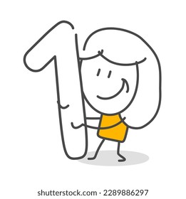 Stick figures. Numbers. Isolated on white background. Hand drawn Doodle Line Art Cartoon Design character.