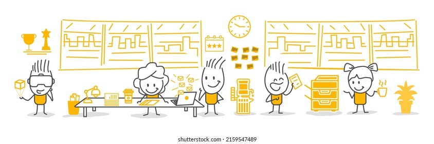 Stick Figures Office Life Interior Busy Stock Vector Royalty Free