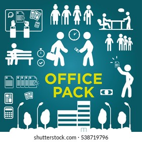 Stick figures office pack with different scenes and items.