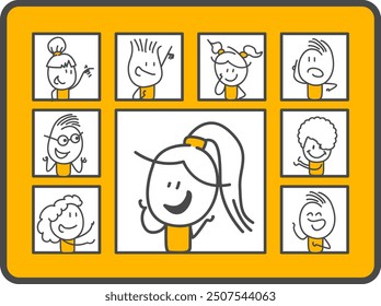 Stick figures. Office people. Isolated on white background. Hand drawn doodle line art cartoon design character.