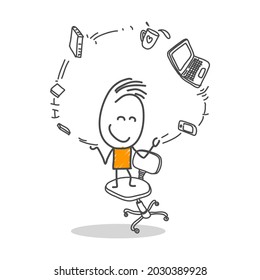 Stick figures. office worker. Isolated on white background. It can be used for presentations, for explanation, as a mascot, for communication, to express emotions. 