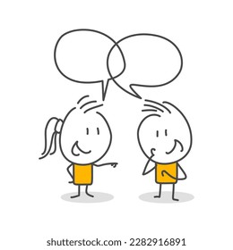 Stick figures. People with speech bubbles. Cartoon style. Social networks, news, social networks, chat, dialogue speech bubbles.