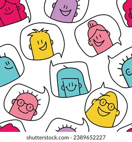 Palos. La gente en burbujas de habla. Antecedentes, estilo de dibujos animados. Ilustración vectorial.