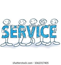 Stick figures with posters and service