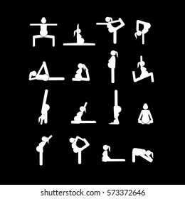 Stick figures. Pregnant woman doing yoga poses. Vector illustration.