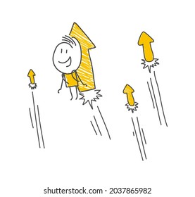 Stick figures. It reaches the target quickly with rocket speed. Vector.