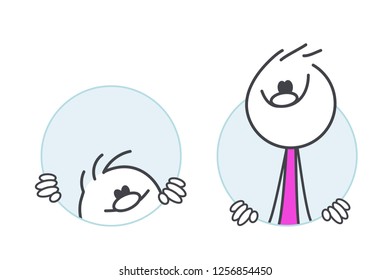 Stick figures in a round hole. Hide and seek.
