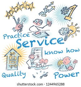 Stick figures and service, practice and know how