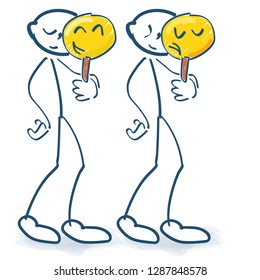 Stick figures showing their feelings with a sign in front of their faces