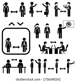 Stick figures social distancing safety precaution pandemic