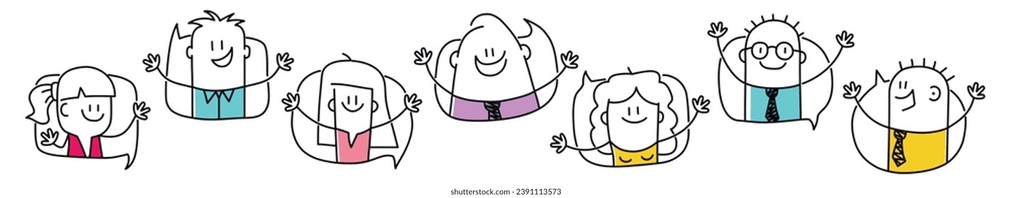 Stick figures. Social networks, news, social networks, chat, dialogue speech bubbles. Cartoon style. Vector illustration.