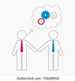 Stick figures with speech bubble. Businessmen. Business idea.