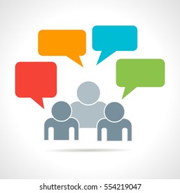 Stick figures and speech clouds. Social network and teamwork concept for infographic. Vector illustration