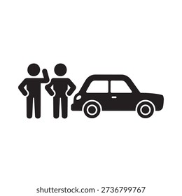 Stick figures standing by a car possibly hitchhiking or roadside assistance