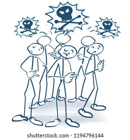 Stick figures standing in the circle with blaming other people