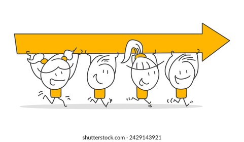 Stick figures. Teamwork. Isolated on white background. Hand drawn doodle line art cartoon design character.