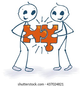 Stick figures, teamwork and puzzle 