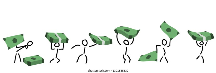 Stick Figures Transporting Banknotes and Bundles.