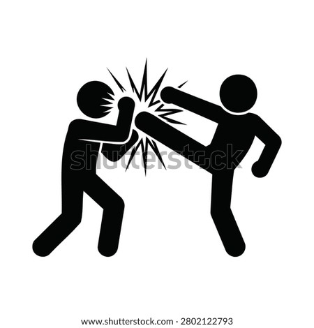 Stick figures of two people fighting with punch and kick conflict and violence