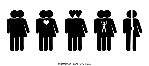 Figuras de palo, símbolos de Vector para relación, amor y separación