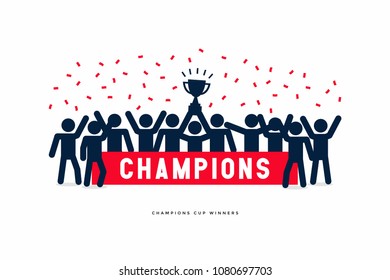 Stick Figures of The Winner Cup Soccer or Football Champions. Vector