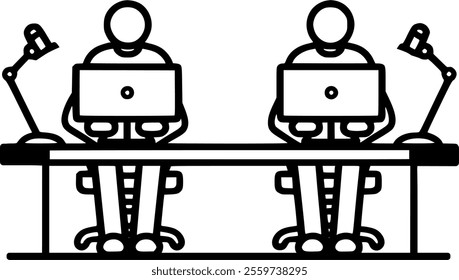 stick figures work computers sign, symbol, vector, art
