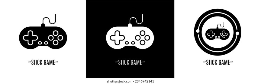 Stick game logo set. Collection of black and white logos. Stock vector.