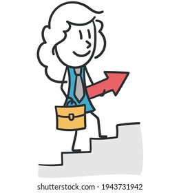 Stick girl guide leader. Concept of successful business girl growing in her profession