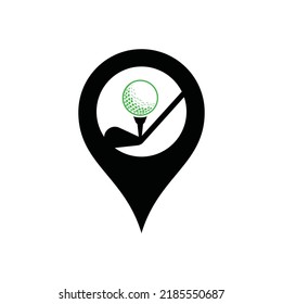 Logo-Design-Vektorvorlage für die Pin-Form-Stick-Golfkarte. Logo-Designs für Golf. Design-Vorlage für Golf Sport Silhouette