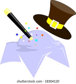 magicianâ??s stick, hat and cloth	