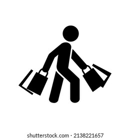 Stick human shopping black and white icon vector template