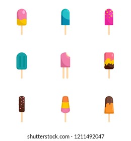 Stick ice cream icon set. Flat set of 9 stick ice cream vector icons for web design