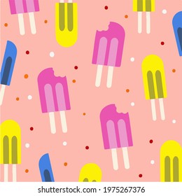 Stick Ice Cream Pattern Background. Food Vector Illustration.