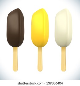 Stick ice-cream bar with chocolate topping isolated on white background.