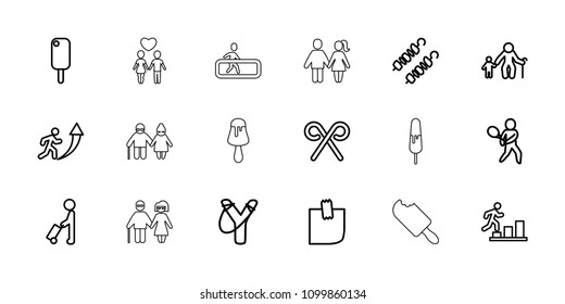 Stick icon. collection of 18 stick outline icons such as man with luggage, sligshot, old man with child, ice cream, glued note. editable stick icons for web and mobile.