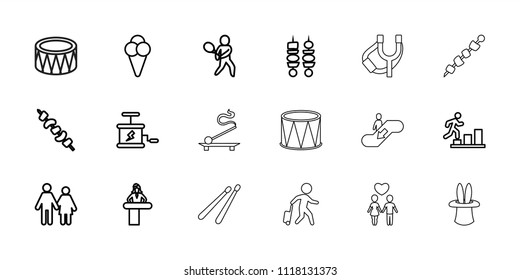 Stick Icon. Collection Of 18 Stick Outline Icons Such As Airport Desk, Couple, Kebab, Drum, Ice Cream, Tennis Playing, Man Going Up. Editable Stick Icons For Web And Mobile.