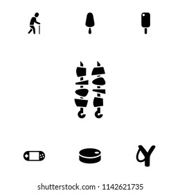 Stick icon. collection of 7 stick filled icons such as sligshot, ice cream, portable console, hockey puck, old man. editable stick icons for web and mobile.