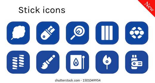 stick icon set. 10 filled stick icons.  Simple modern icons about  - Cotton candy, Usb, Lollipop, Chewing gum, Friends, Marshmallow, Broomstick, Match