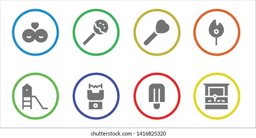 stick icon set. 8 filled stick icons.  Simple modern icons about  - Friends, Playground, Lollipop, Stun gun, Popsicle, Match, Arcade machine