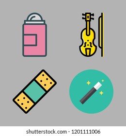 Stick Icon Set. Vector Set About Magic Wand, Band , Deodorant And Violin Icons Set.