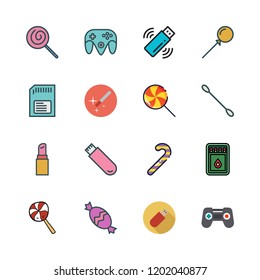 stick icon set. vector set about candy, game controller, matches and candy cane icons set.