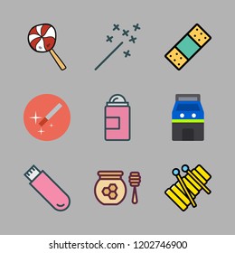 stick icon set. vector set about honey, pendrive, deodorant and magic wand icons set.