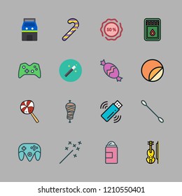 stick icon set. vector set about kebab, lollipop, candy cane and arcade icons set.