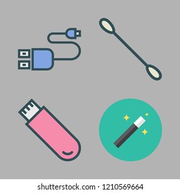 stick icon set. vector set about usb, magic wand, cotton swab and pendrive icons set.