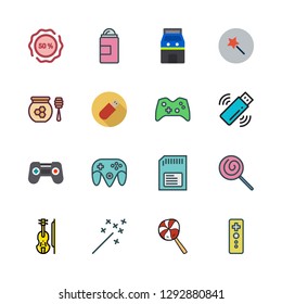 stick icon set. vector set about memory card, game controller, lollipop and sticker icons set.