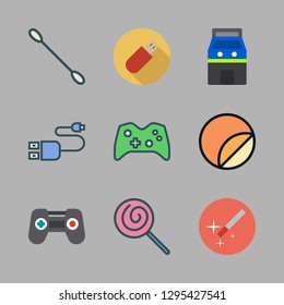stick icon set. vector set about cotton swab, arcade, sticker and game controller icons set.