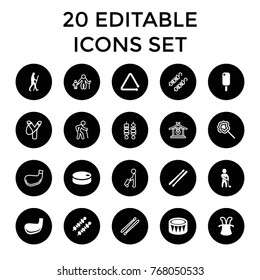 Stick Icons. Set Of 20 Editable Filled And Outline Stick Icons Such As Magic Hat, Ice Cream, Lollipop, Drum, Triangle Musical Instrument, Kebab, Golf Player, Hockey Puck