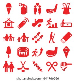 Stick Icons Set. Set Of 25 Stick Filled Icons Such As Honey, Escalator, Escalator Up, Gong, Kebab, Couple, Drum, Candy Cane, Ice Cream, Usb Drive, Hockey, Usb Signal, Caveman